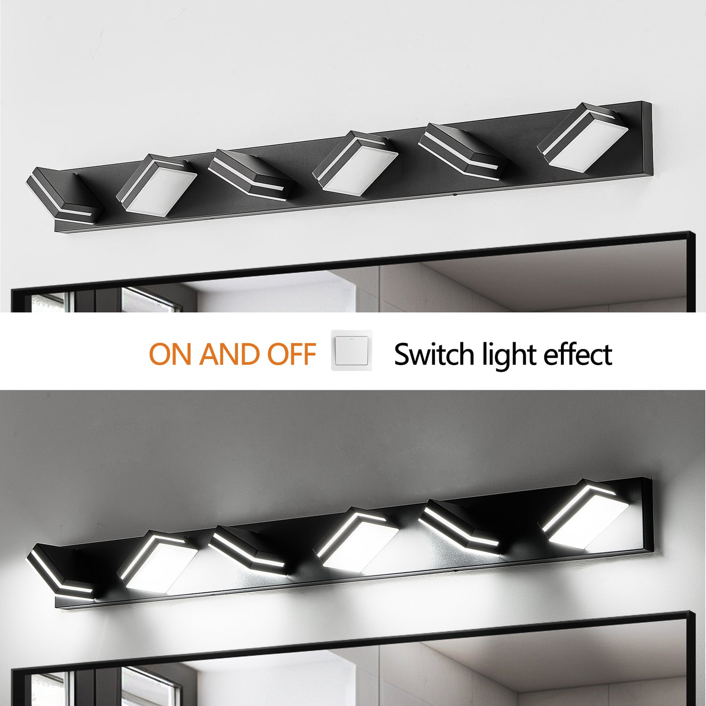 Modern Black LED Vanity Light - 6-Light Wall Sconce for Bathroom
