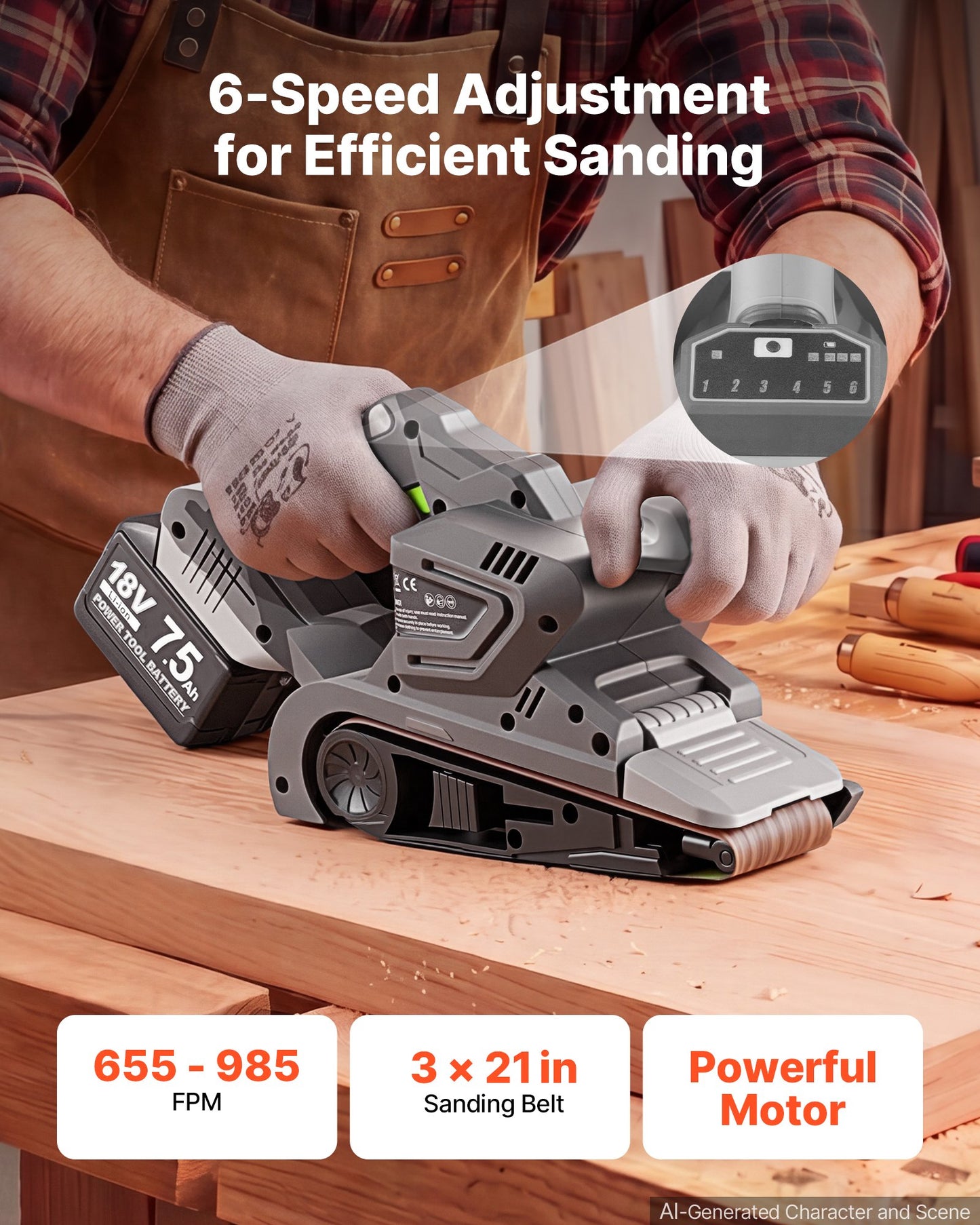 20V Max Cordless Belt Sander for Woodworking, 3x21 Inch, Variable Speeds, Sanding Belts & Dust Bags