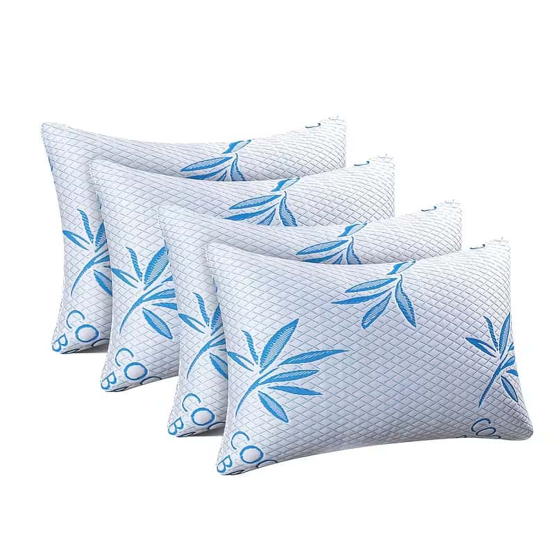 King Size Bamboo Rayon Shredded Memory Foam Pillows - Adjustable Soft & Firm, Washable Cover, Pack of 2 & 4