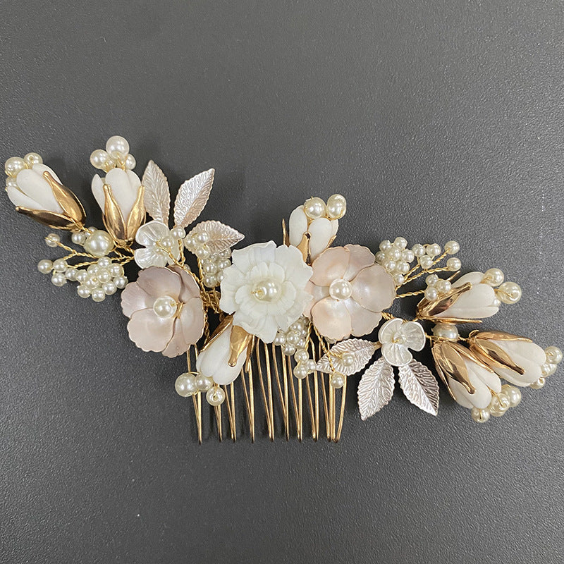 Ceramic Flower Wedding Hair Comb - Handmade Bridal Headwear