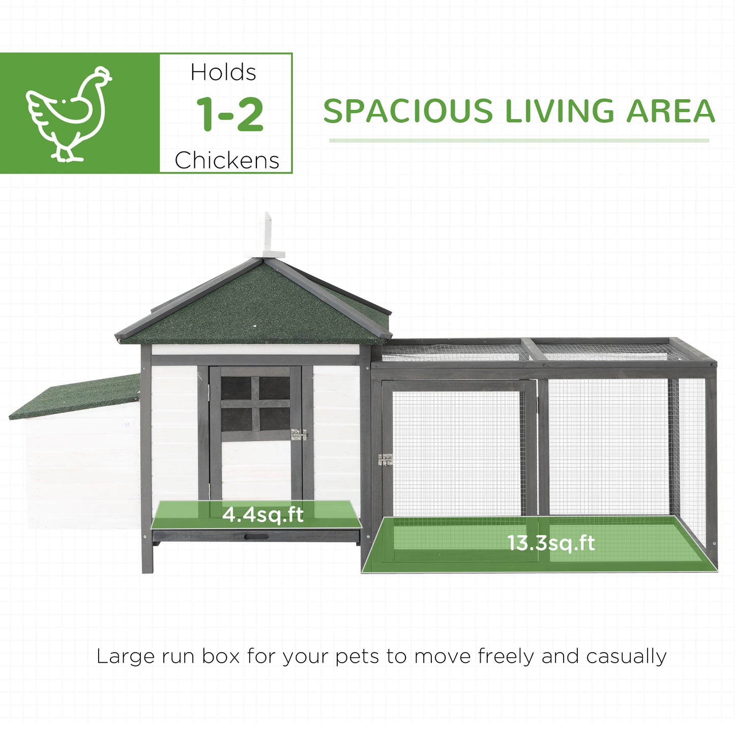77-Inch Wooden Chicken Coop with Nesting Box, Removable Tray & Ramp - Outdoor Hen House in Gray