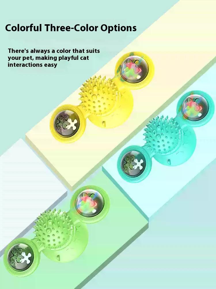 Interactive Cat Toy Set with Windmill LED Ball, Suction Cup & Catnip, Indoor Exercise & Entertainment