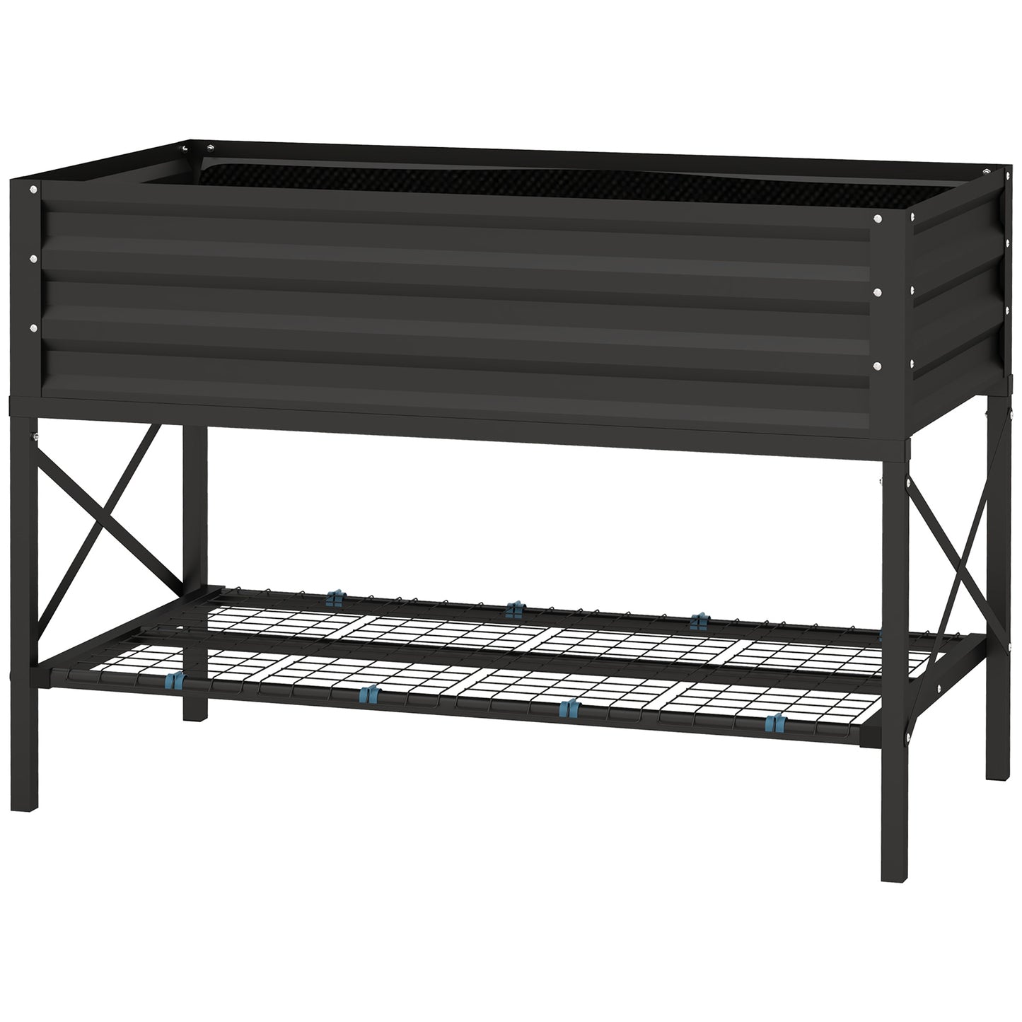 Galvanized Raised Garden Bed with Legs and Storage Shelf - Black, 1180x360x95mm
