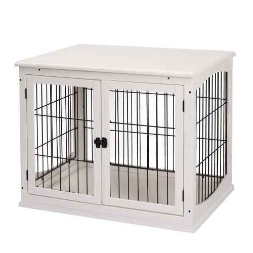 Small Pet Kennel End Table with Lockable Door - White, Multi-Use Furniture