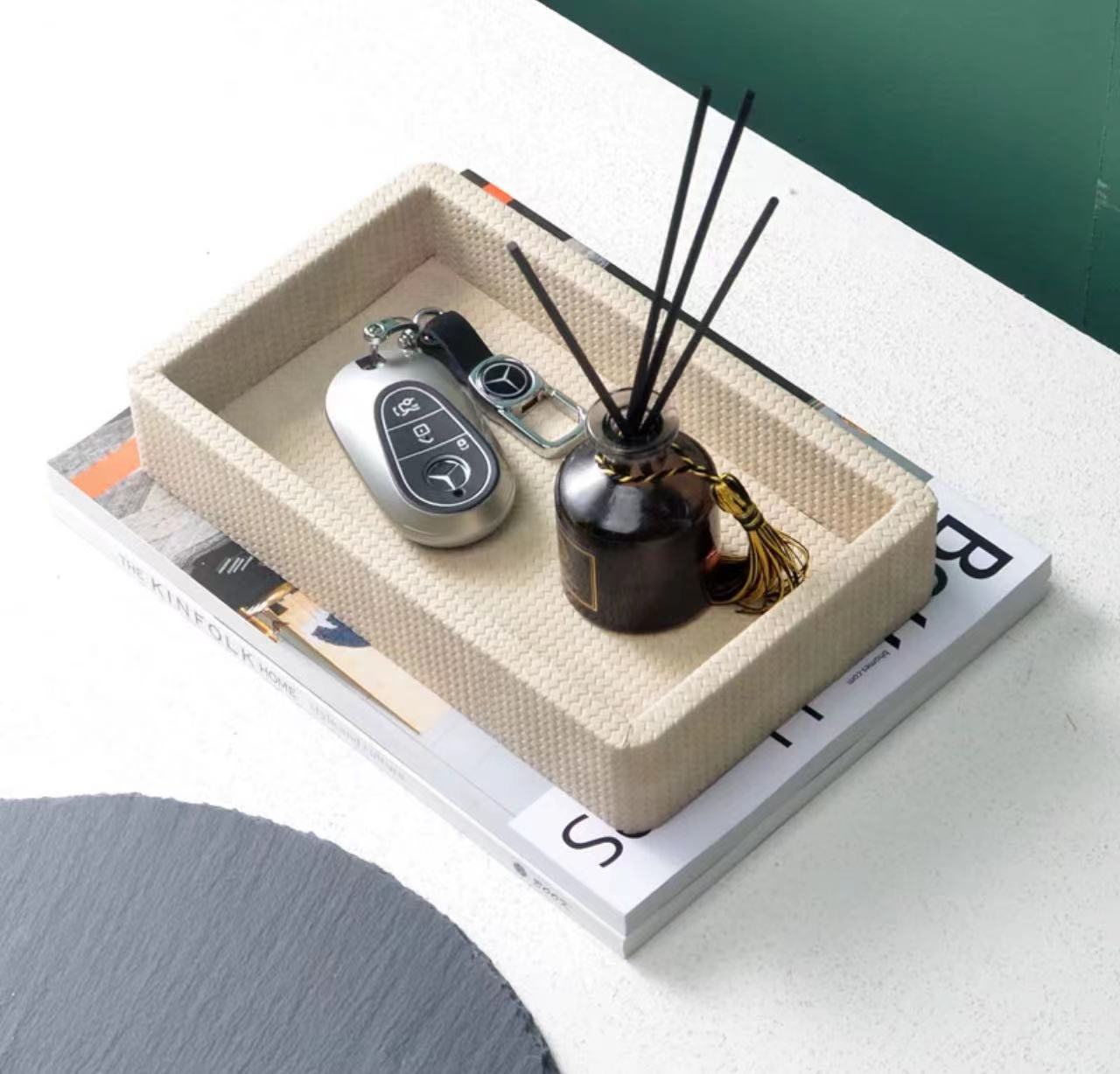 Leather Storage Tray for Entryway Organization - Modern Handcrafted Home Organizer