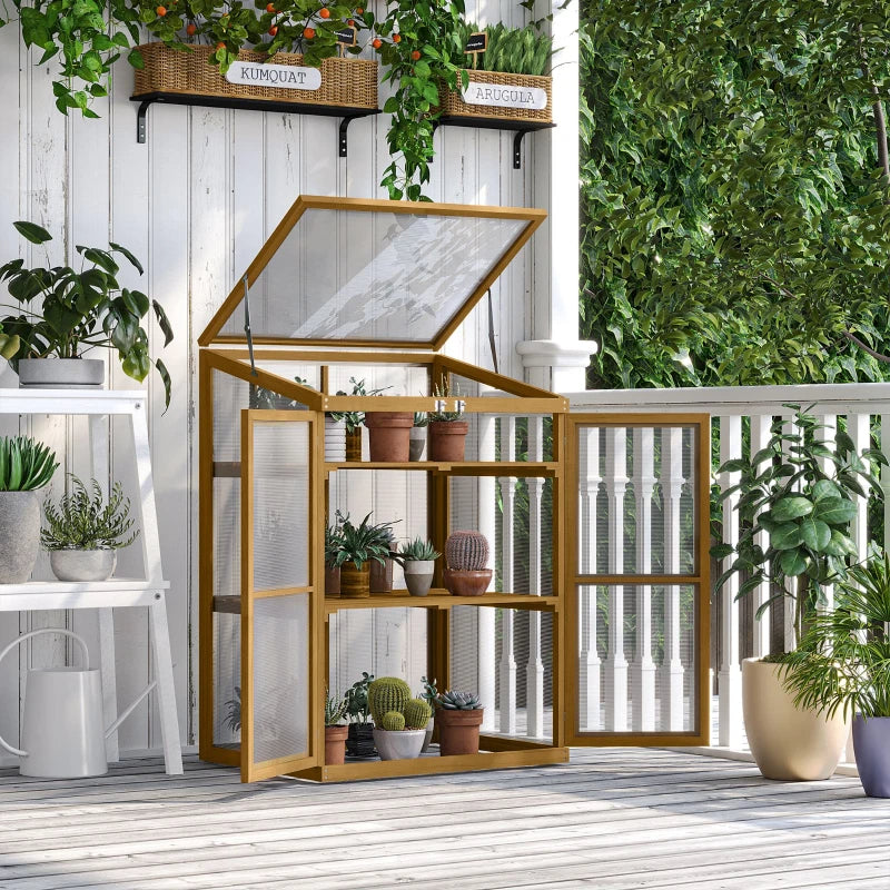 Wooden Cold Frame Greenhouse for Gardening – Small Mini Plant Protector