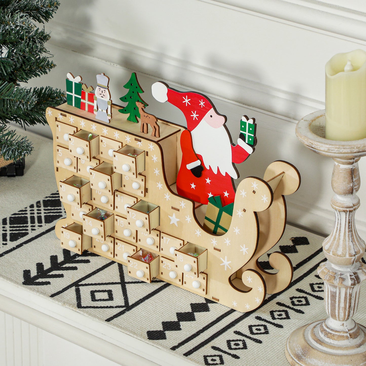 Wooden Christmas Advent Calendar with 24 Drawers - Natural