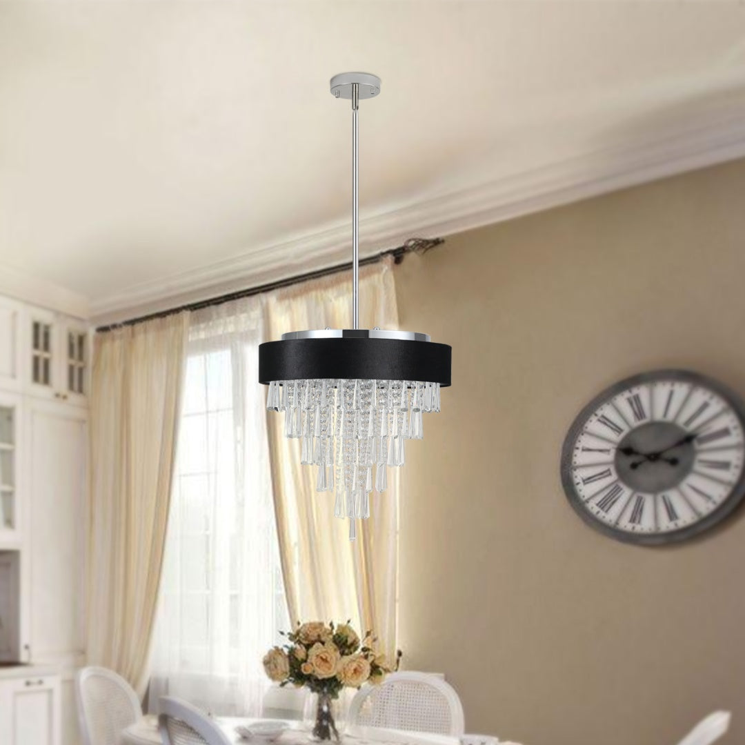 18-Inch Crystal Chandelier with Black Velvet Shade - 8 Lights