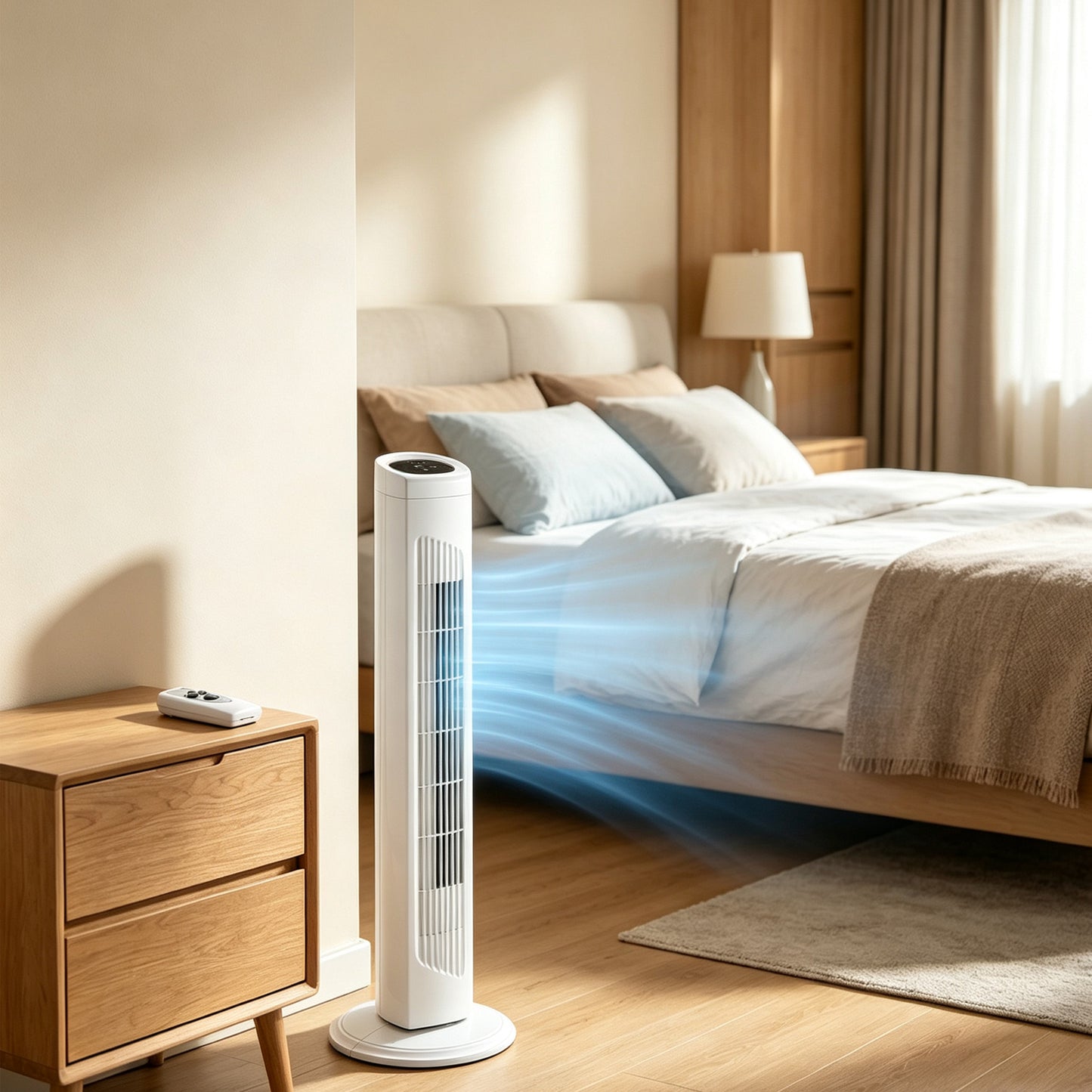 32 Inch Tower Fan with Remote, Touch Control, 3 Speeds, Oscillation, 7.5H Timer, White Home Cooling Fan
