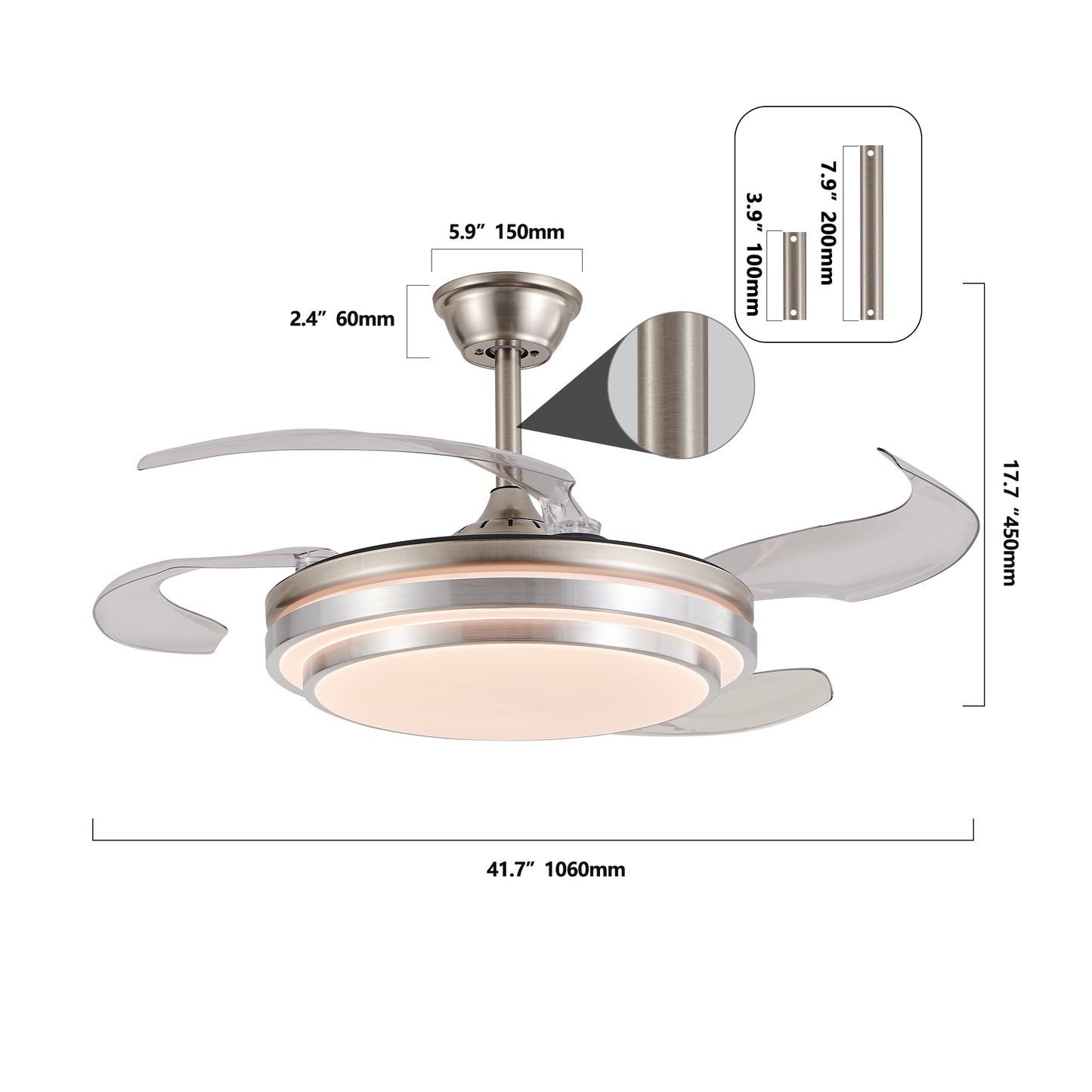 42-Inch Modern LED Ceiling Fan with Remote Control - Retractable Blades, 6-Speed, Quiet Operation