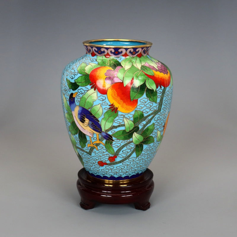 Traditional Copper Filigree Enamel Pomegranate Vase - Handmade Home Decor