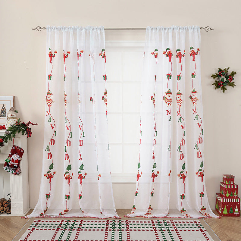 Christmas Tree Embroidery Curtain Set - Holiday Holiday Decor
