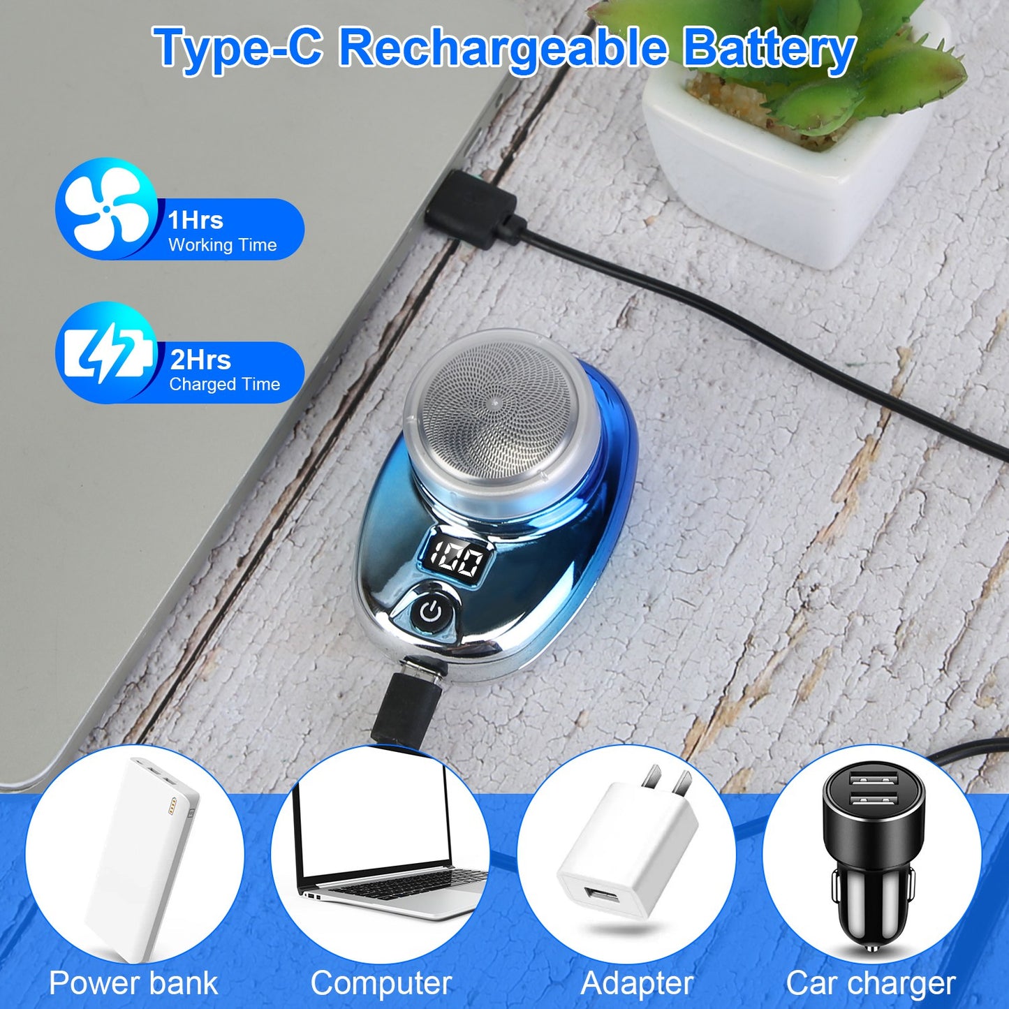 Portable Electric Shaver for Men, Rechargeable Beard Trimmer with LED Display