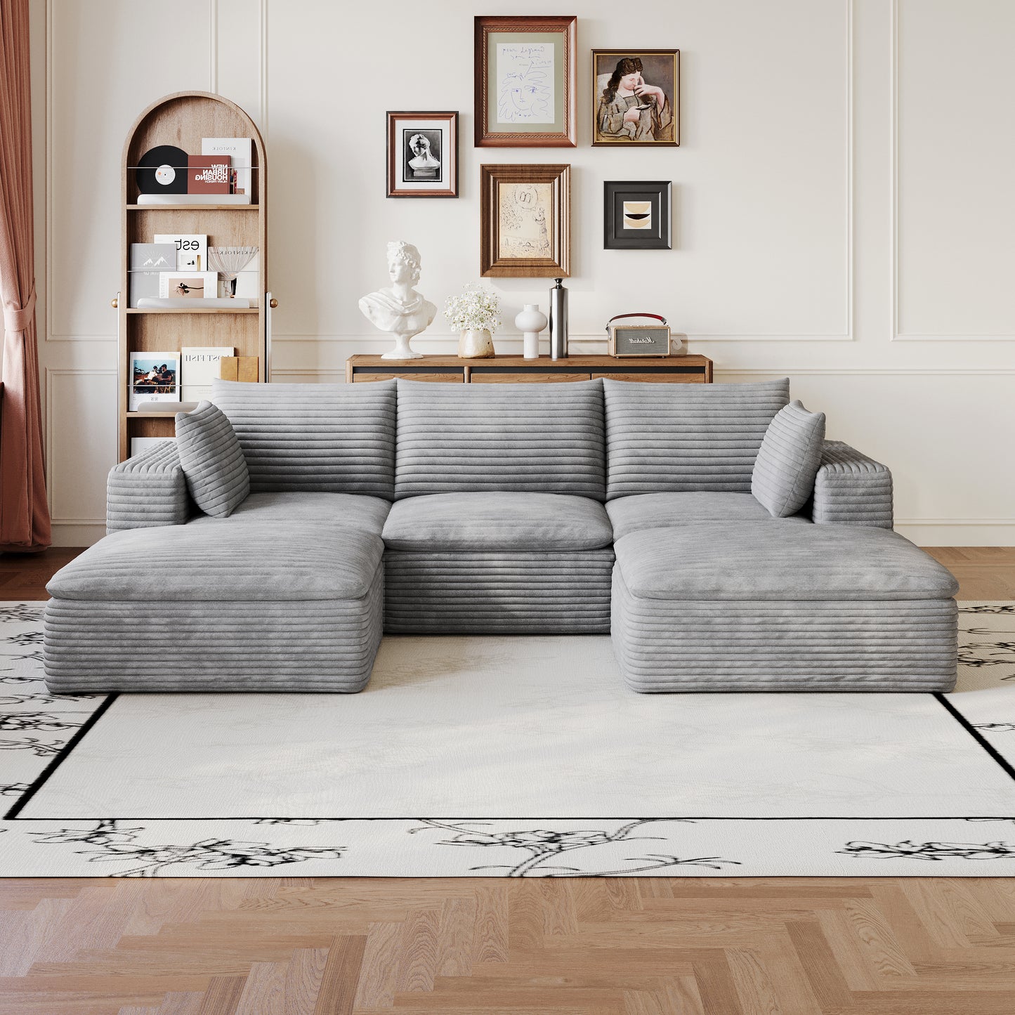 102" Cloud Sofa - Modular Corduroy Fabric Couch, Grey