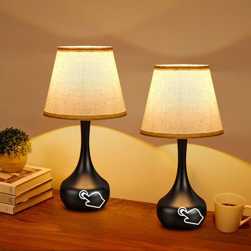 Dimmable Touch Table Lamps Set of 2 - Black & Beige