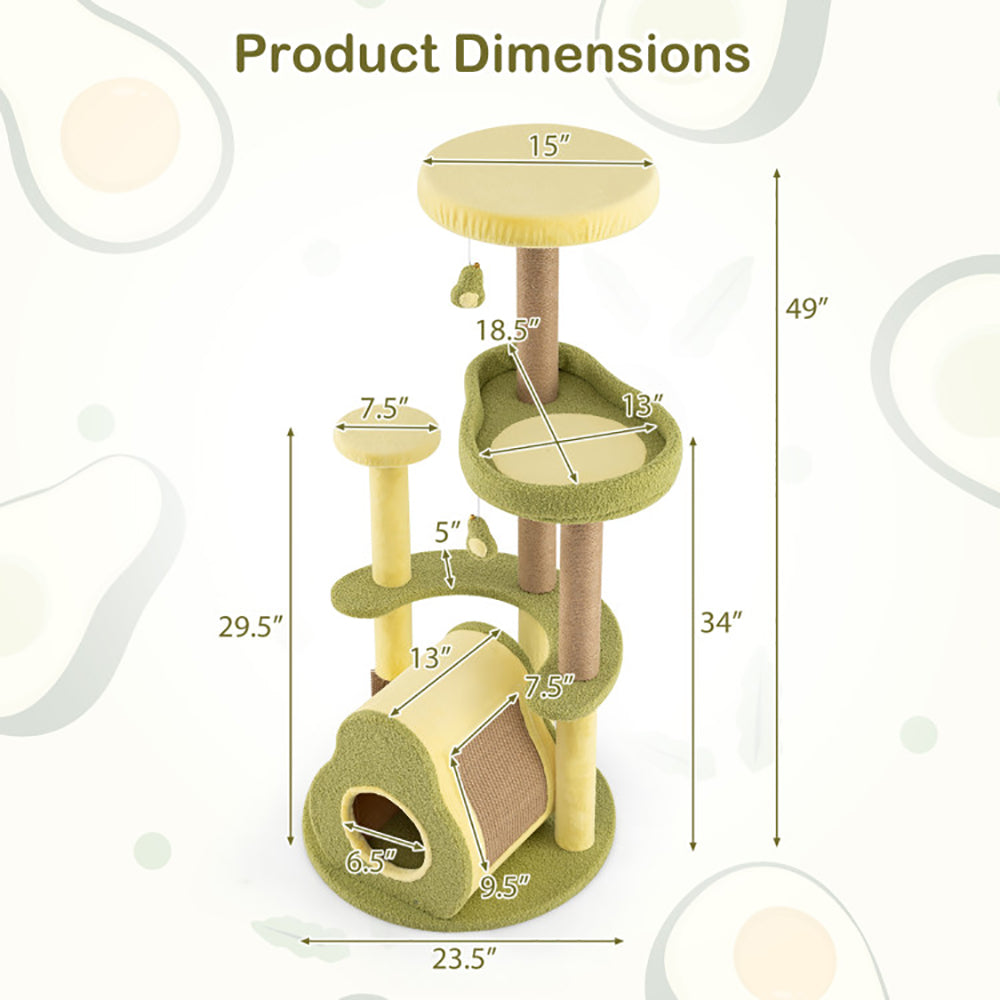 Freestanding Multi-Level Cat Tower with Private Condo & Avocado-Shaped Platform