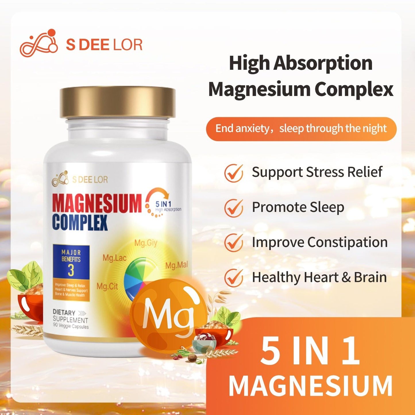 Magnesium Glycinate & Malate with Vitamin D3 - Highly Absorbable Vegan Formula
