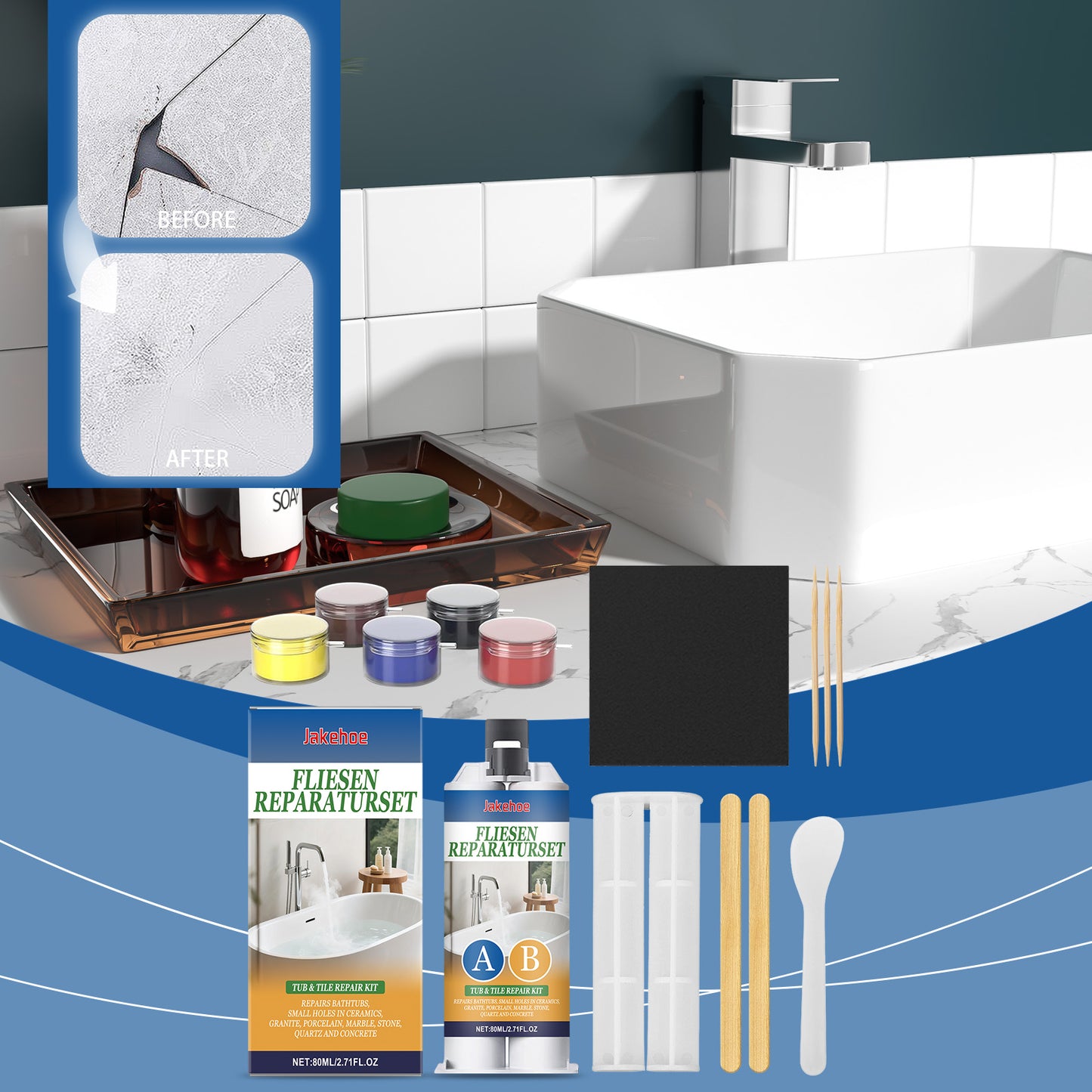 Ceramic Tile Repair Kit - Seamless Bonding for Bathroom & Kitchen Surfaces