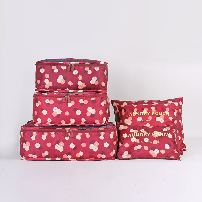 Travel Organizer Set of 6 Pink Leopard Print Storage Bags - Lightweight & Durable