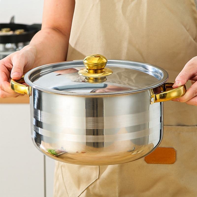 Stainless Steel Gold Handle Pot Set 18-26cm Kitchen Cookware 5-Piece