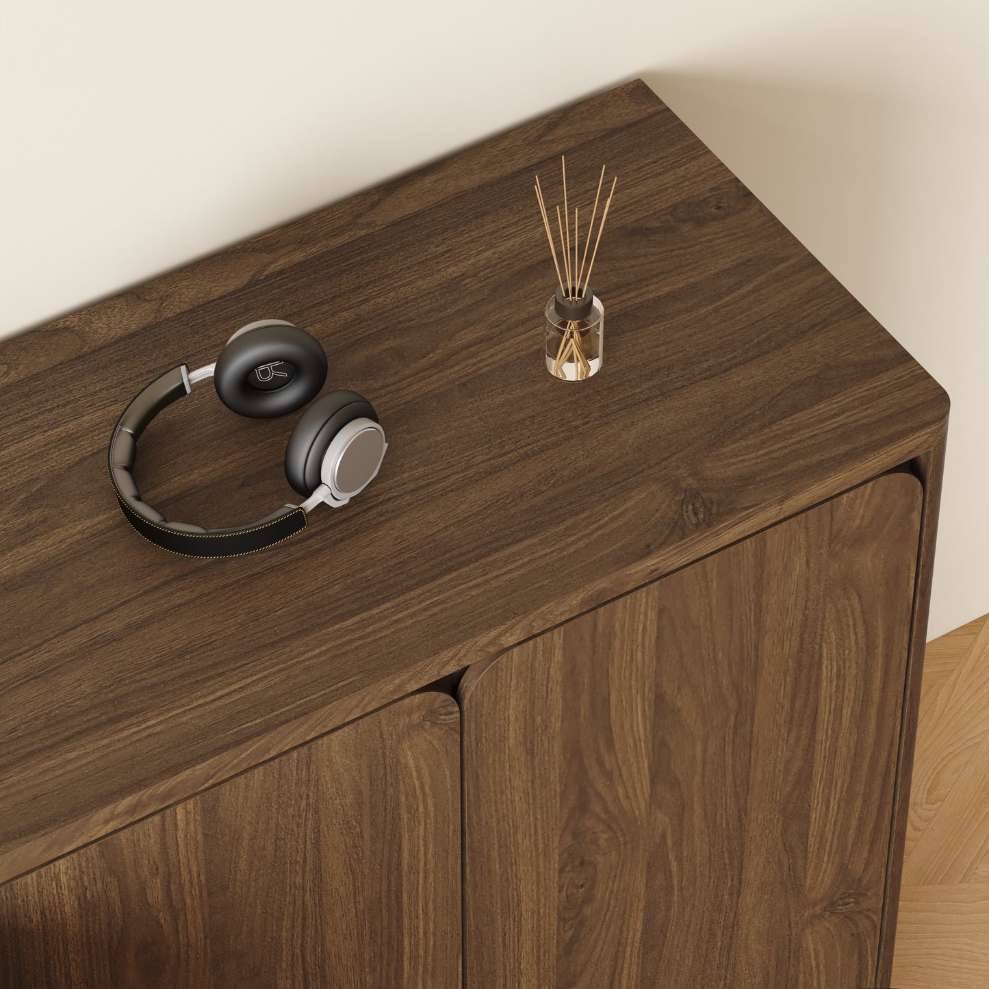 63 Inch Walnut TV Stand with 4 Storage Doors - Modern Media Console