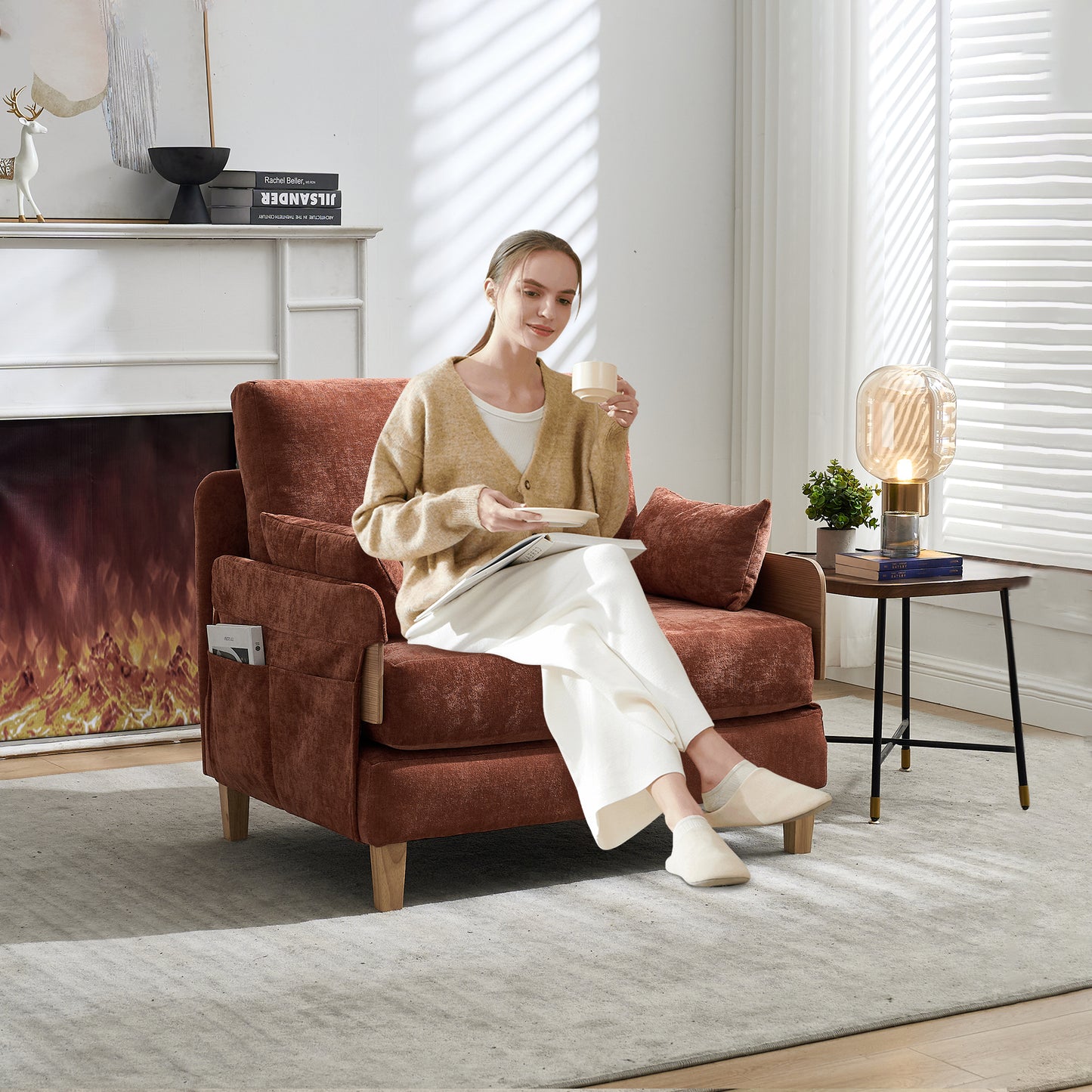 Foldable Sofa Bed Recliner - 3-in-1 Convertible Sleeper, Orange