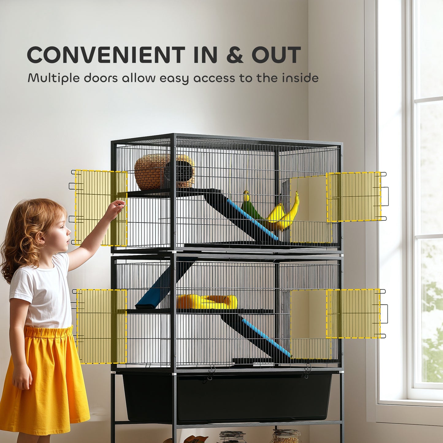 59-Inch Small Animal Cage with 5 Levels, Rolling Ferret Cage, Deep Tray & Ramps