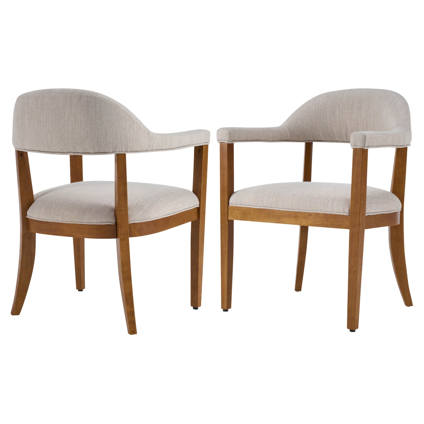 Upholstered Dining Chairs with Armrests - Set of 2, Walnut & Beige