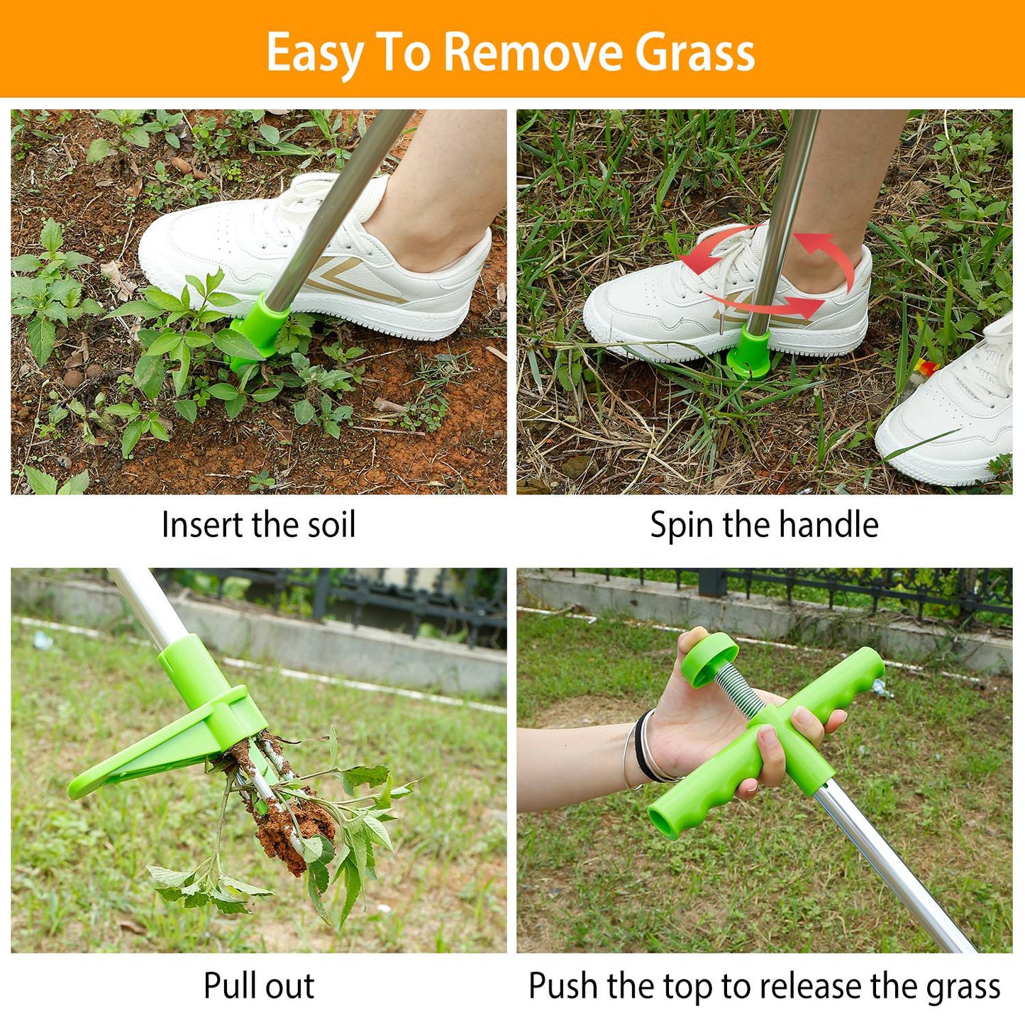 Garden Weeding Tool Stand-Up Root Remover with Long Handle and Foot Pedal - Green