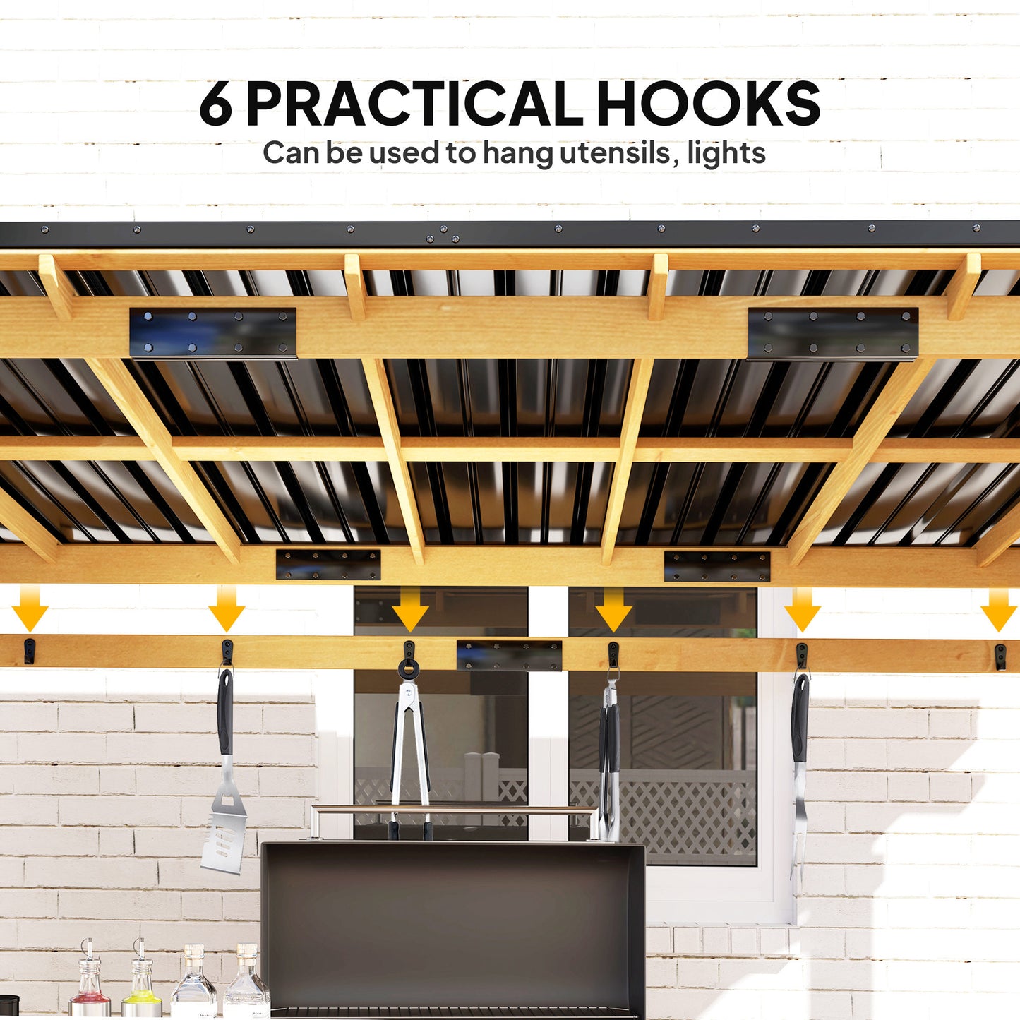 Outdoor Hardtop BBQ Grill Gazebo with Bar Shelves - Natural