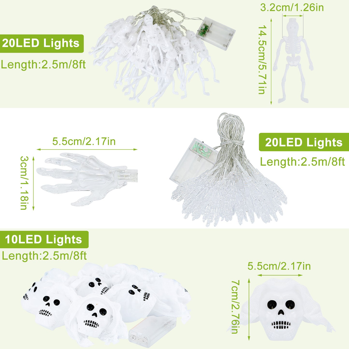 Halloween String Lights Set - 3 Styles, 50 LEDs, 24ft