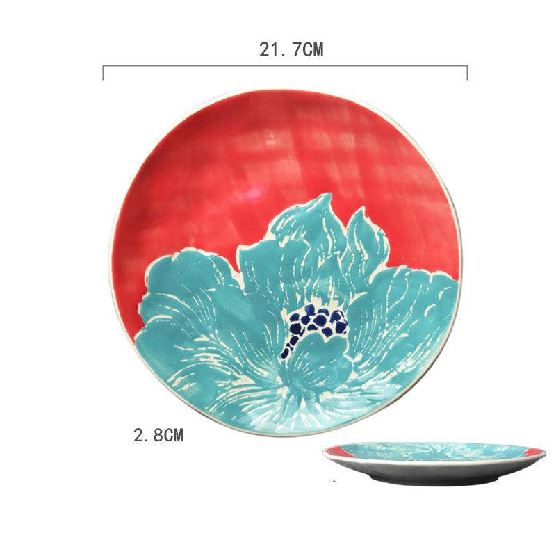 Ceramic Hand-Painted Western Style Breakfast Plate 8 Inch Microwave Safe
