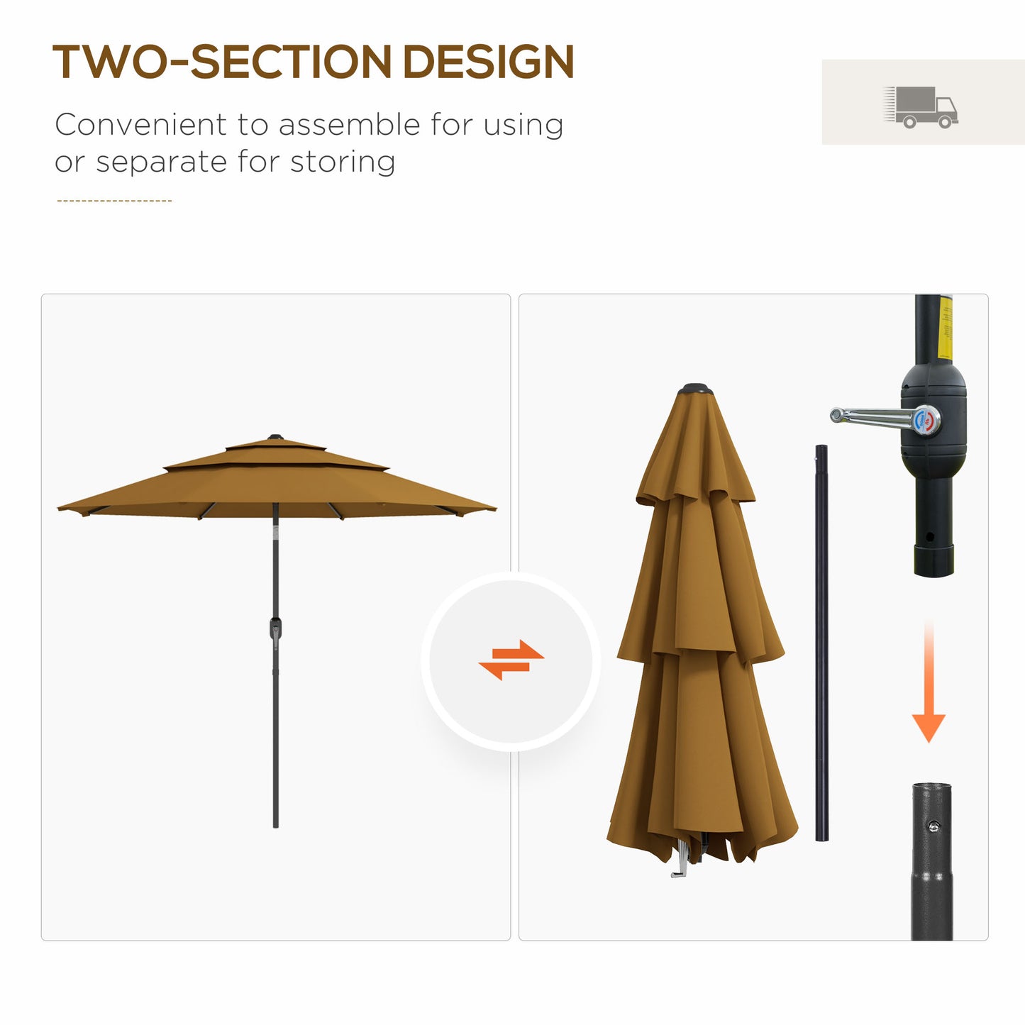 9FT Tan Outdoor Patio Umbrella with Crank & Push Button Tilt