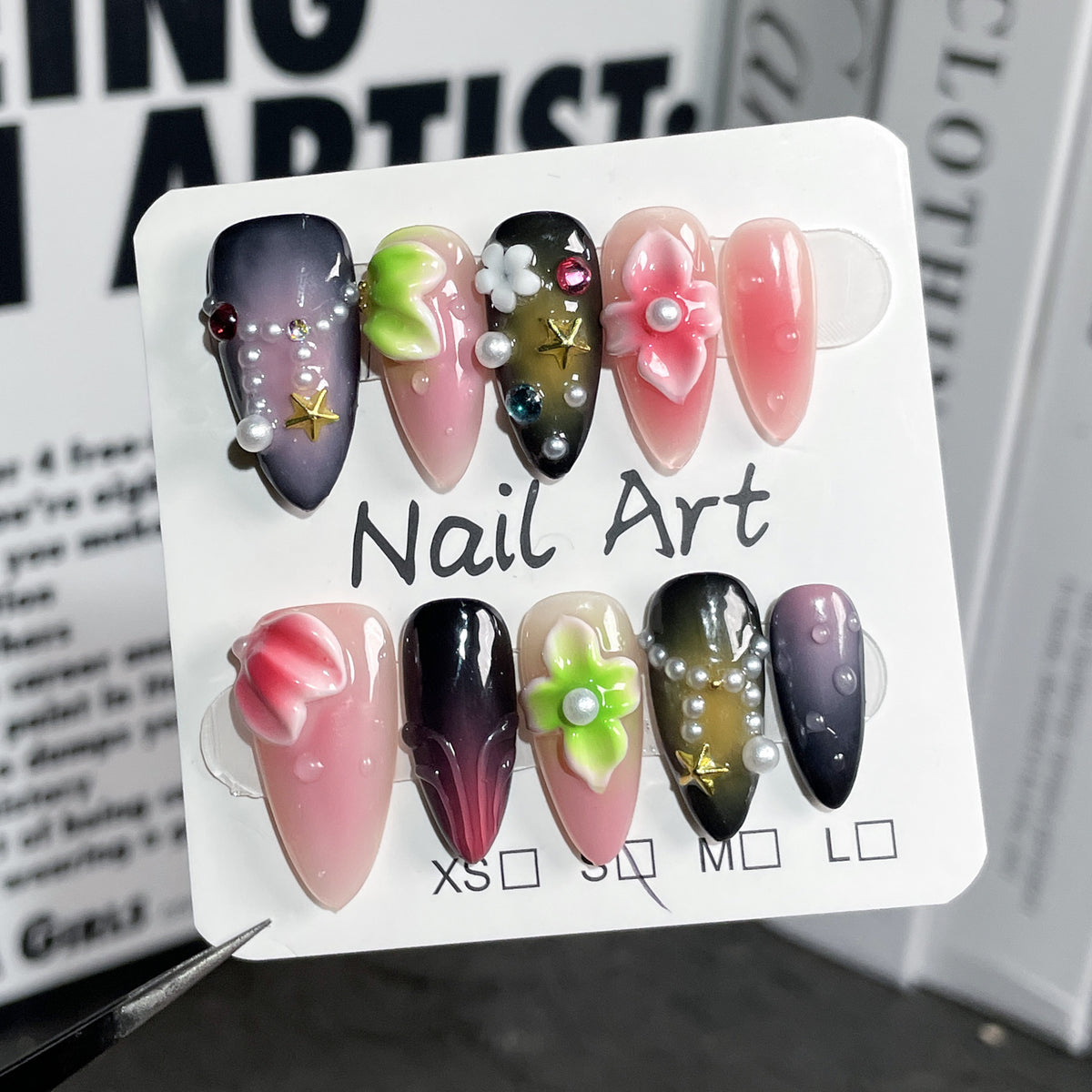 3D Sculpted Ice-Clear Nail Art Kit - Medium Almond Blush Design