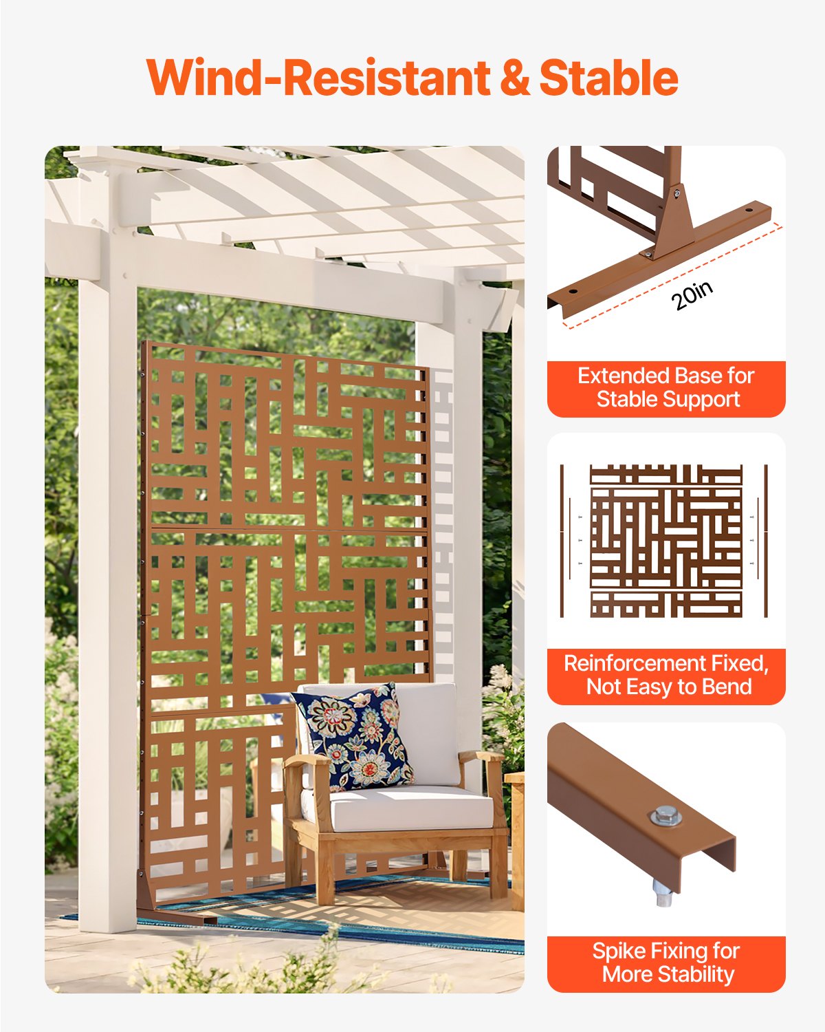Outdoor Metal Privacy Screen 47x76 Inches for Patio Garden Brown