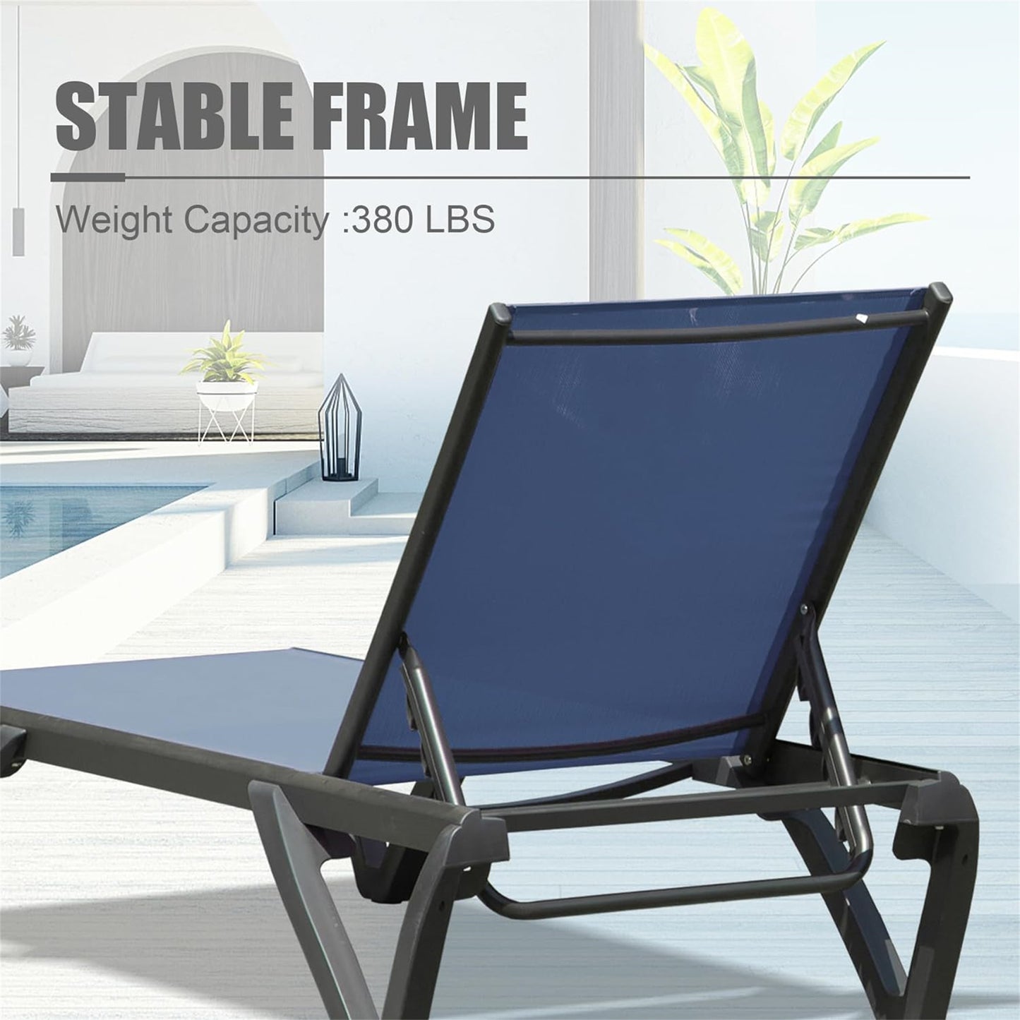 Outdoor Lounge Chair, 2 Pieces Aluminum Plastic Patio Chaise With 5