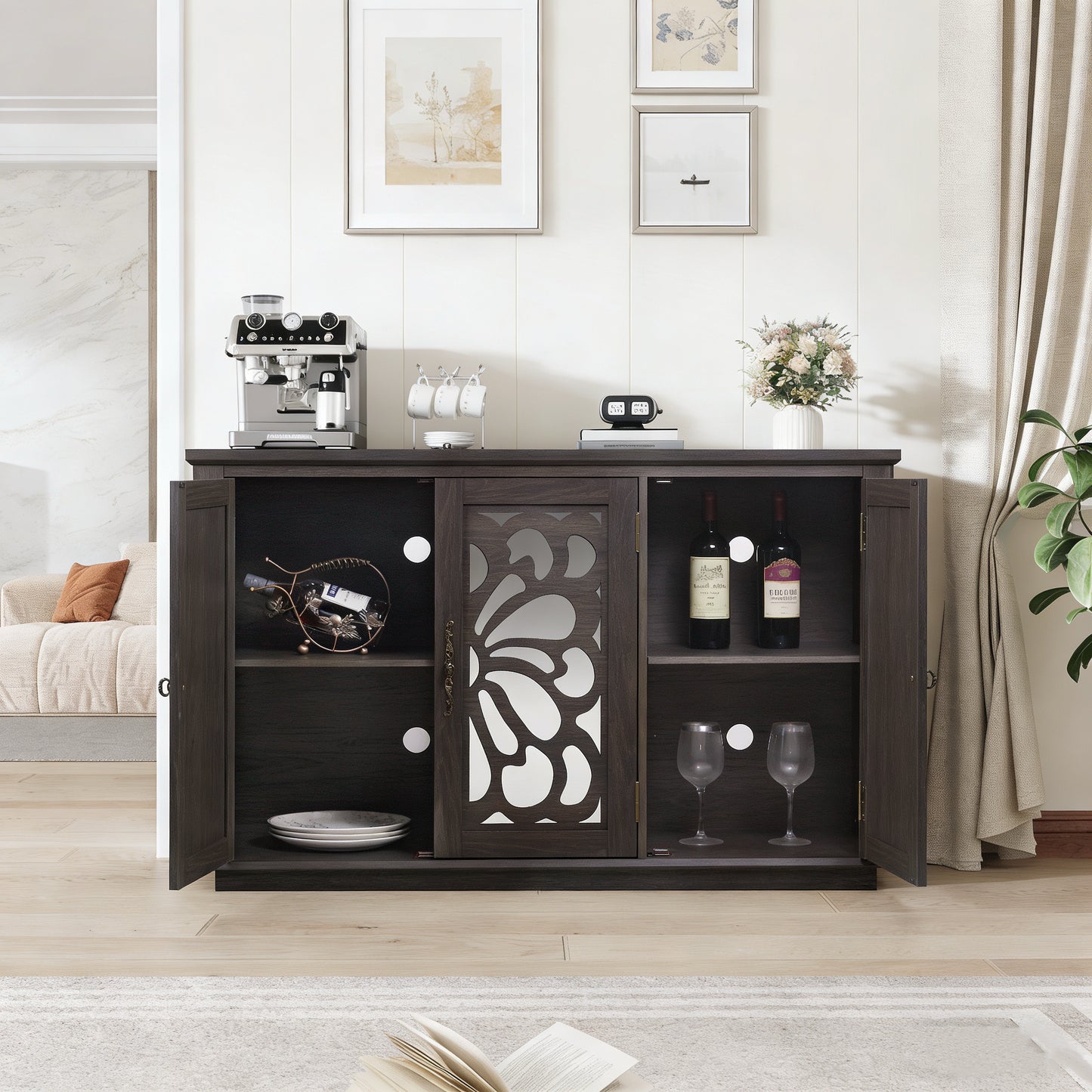 49.33 X 15.55 Spacious Size Countertop Sideboard With 3 Mirrored