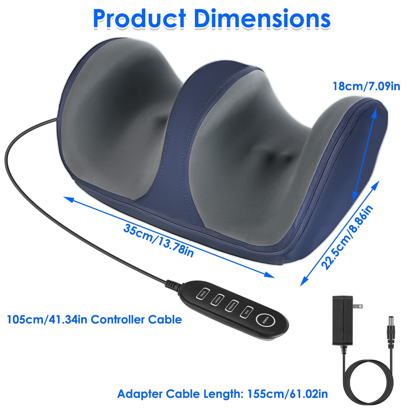 Shiatsu Foot and Calf Massager with Heat - 3 Modes & Intensity - Blue