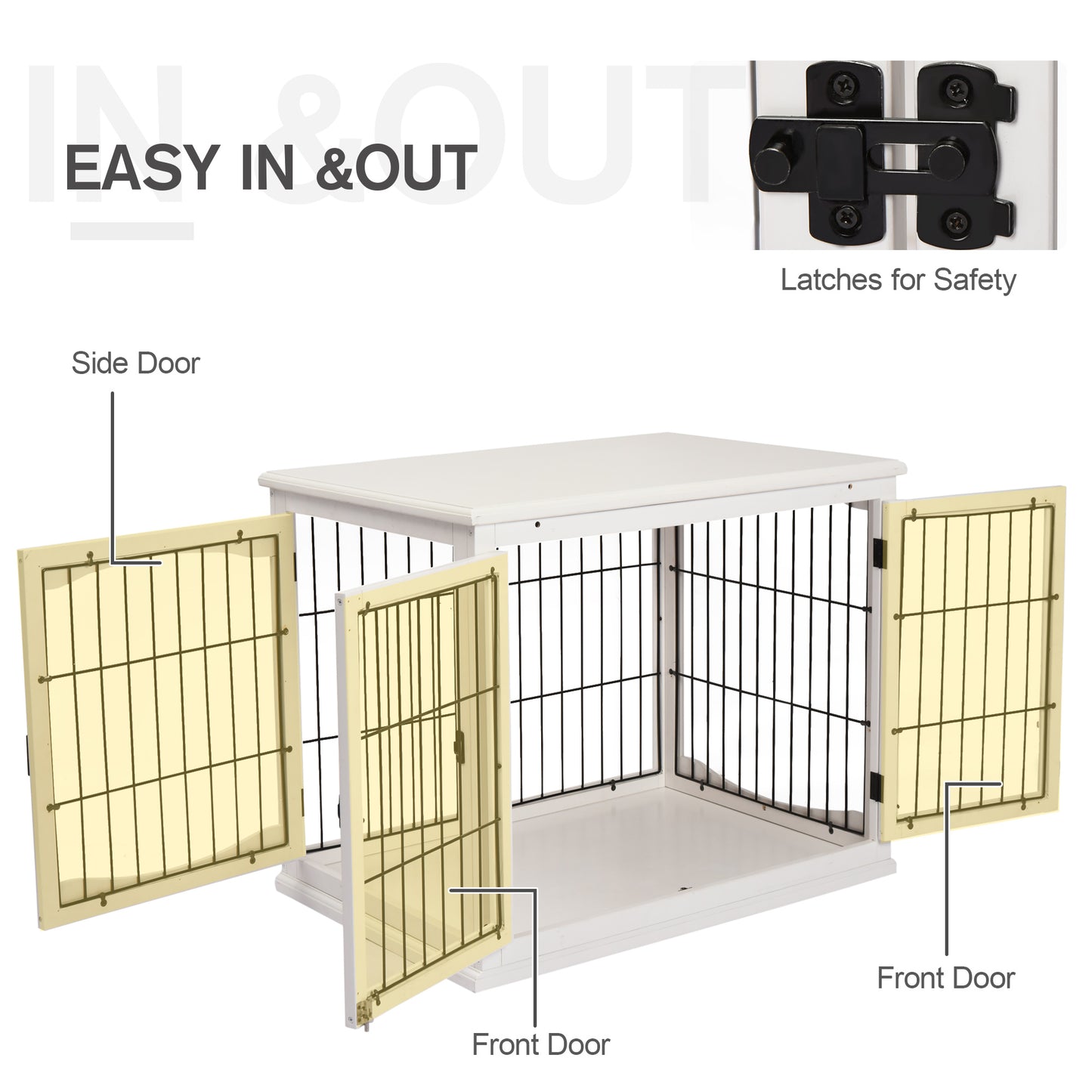 Small Dog Crate End Table with Doors, Lockable Pet Kennel - White, 32"