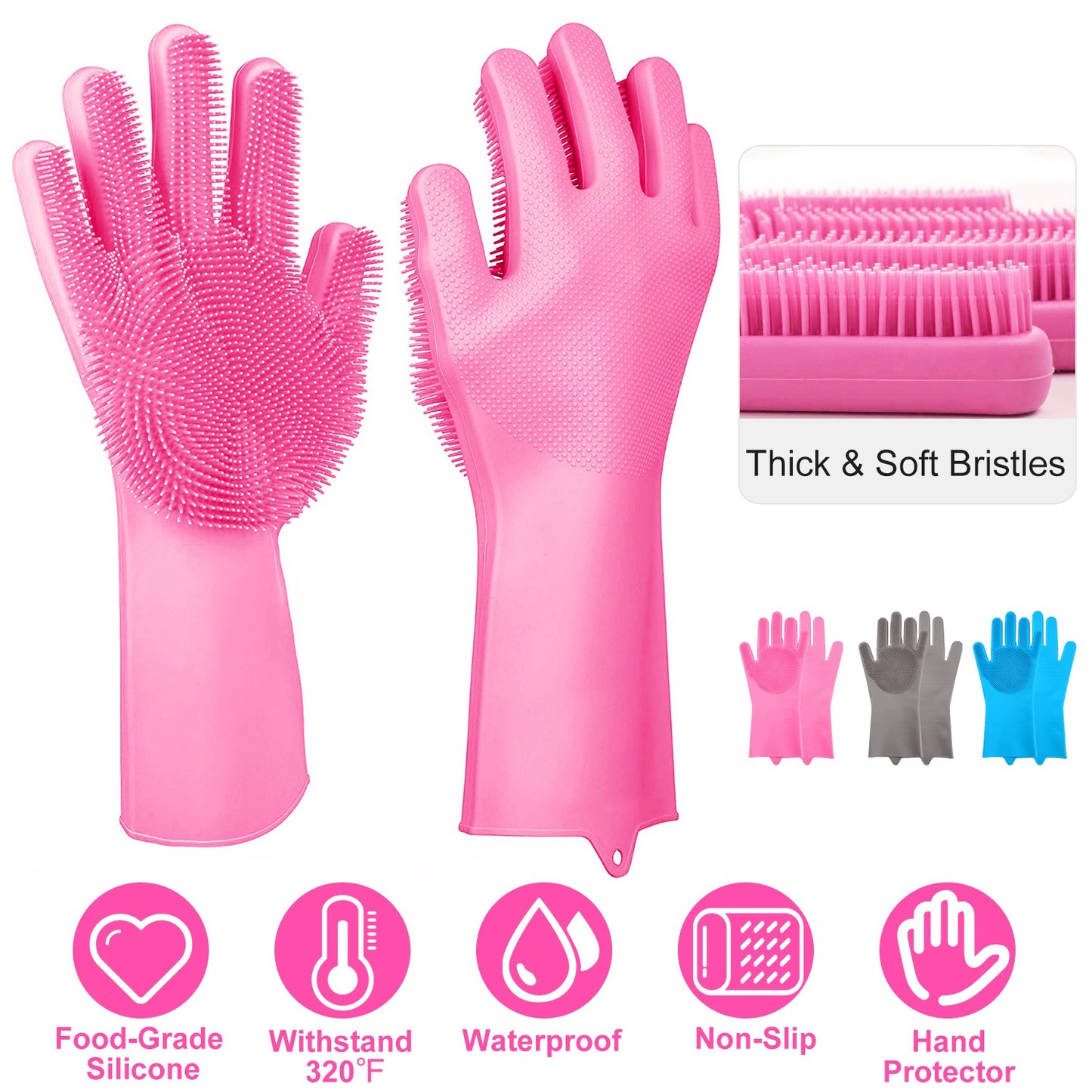 Silicone Dishwashing Gloves with Cleaning Sponge - Multi-Purpose