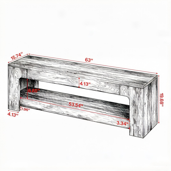 Farmhouse Console Table - 63" TV Stand with Open Storage