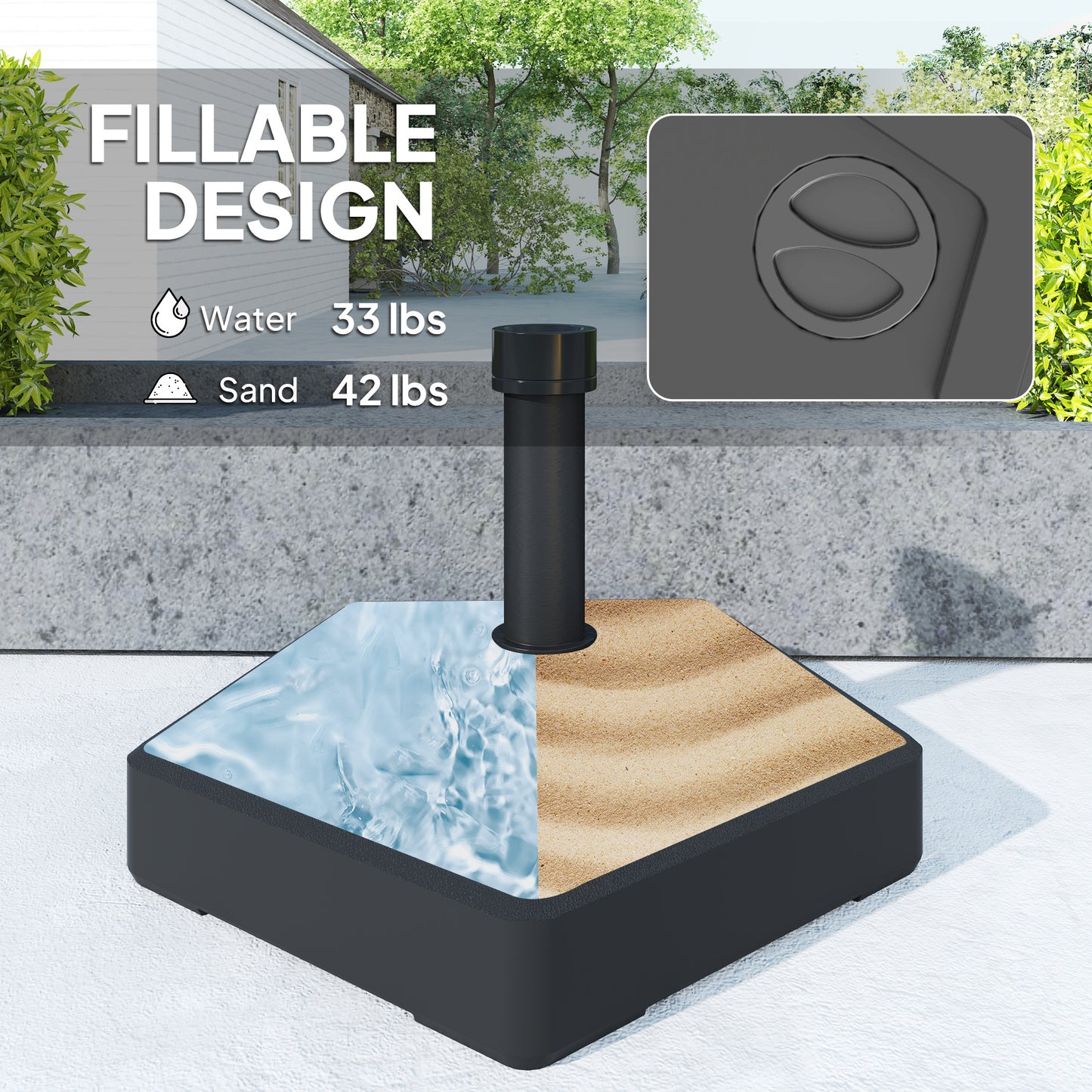 Heavy Duty Patio Umbrella Base Stand - 42 lbs with Sand, Black