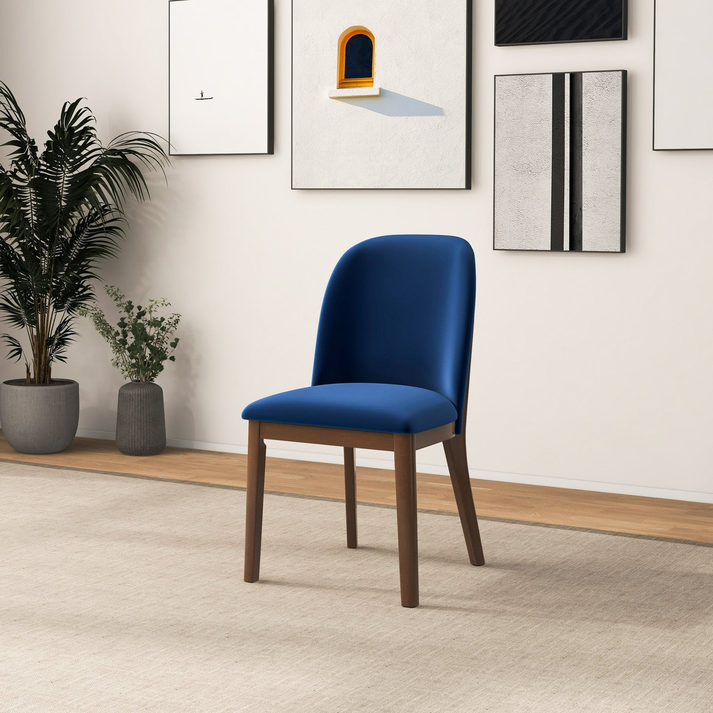 Kaitlyn Navy Blue Velvet Dining Chair Set Of 2 34.3 H X 19.3 W 23 D