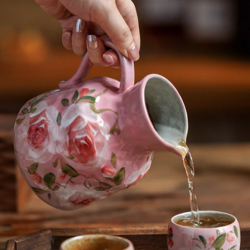 Ceramic Tea Set Handmade with Water Pitcher, Bowl & Cups – Kitchen Tableware