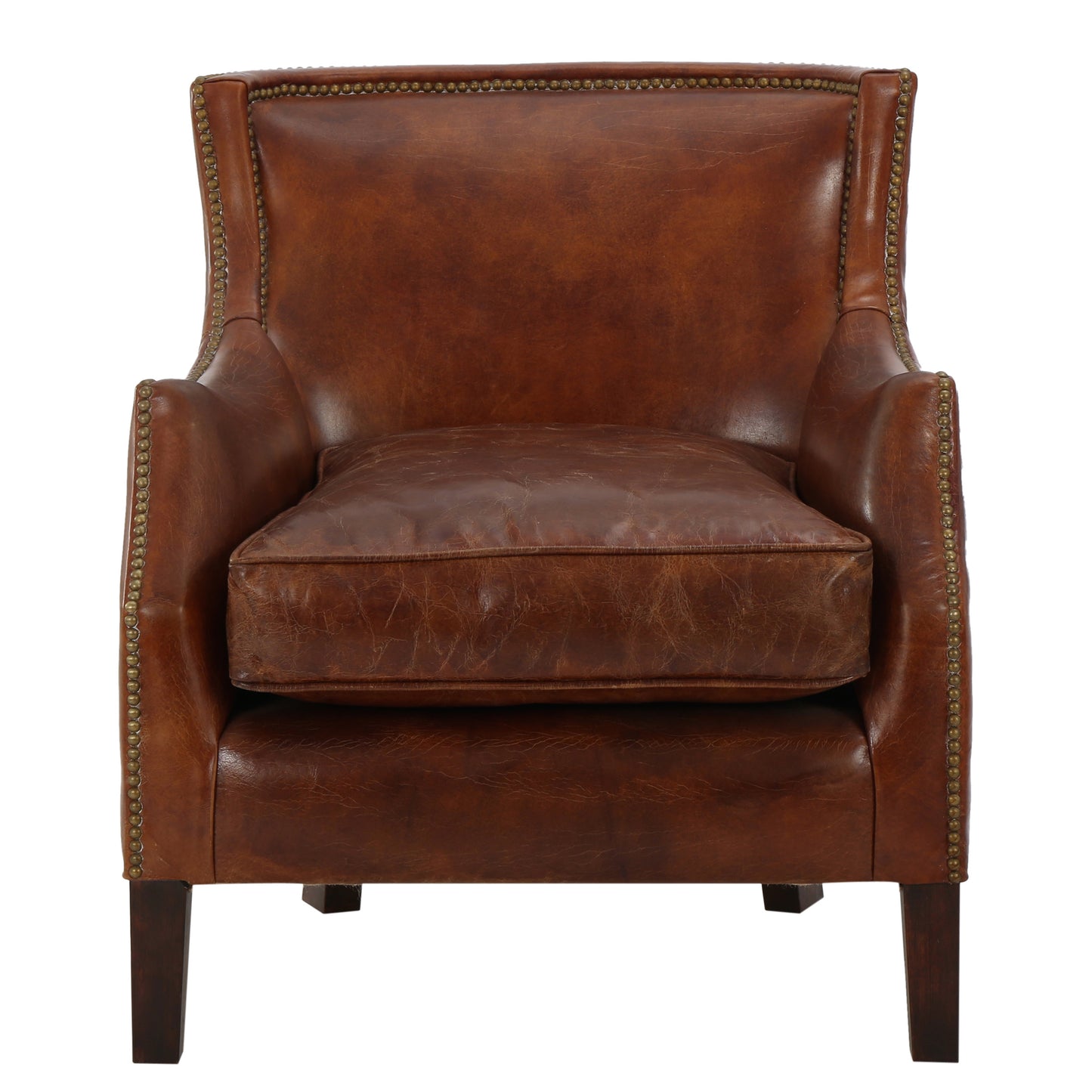 Genuine Leather Brown Single Sofa Chair - Vintage Style