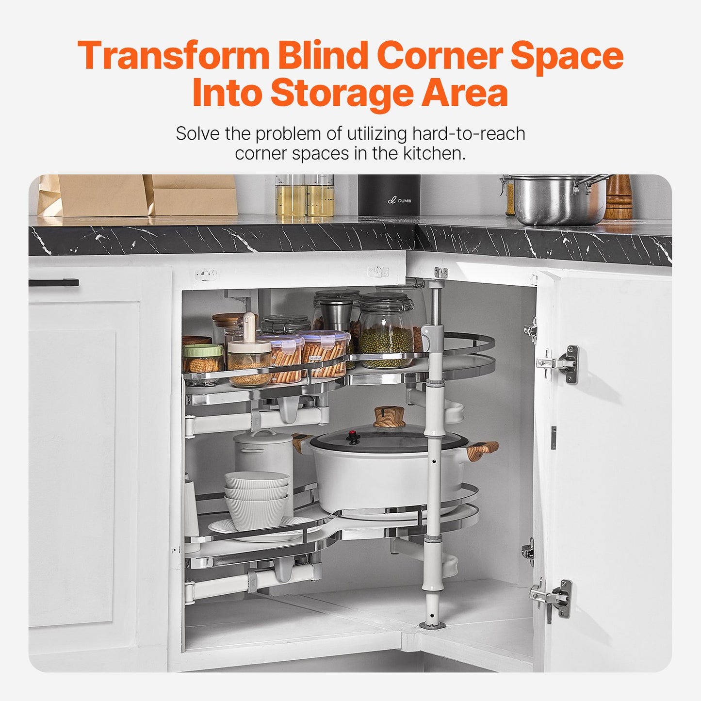 Pull-Out Corner Cabinet Organizer - 2 Tier Soft Close, White