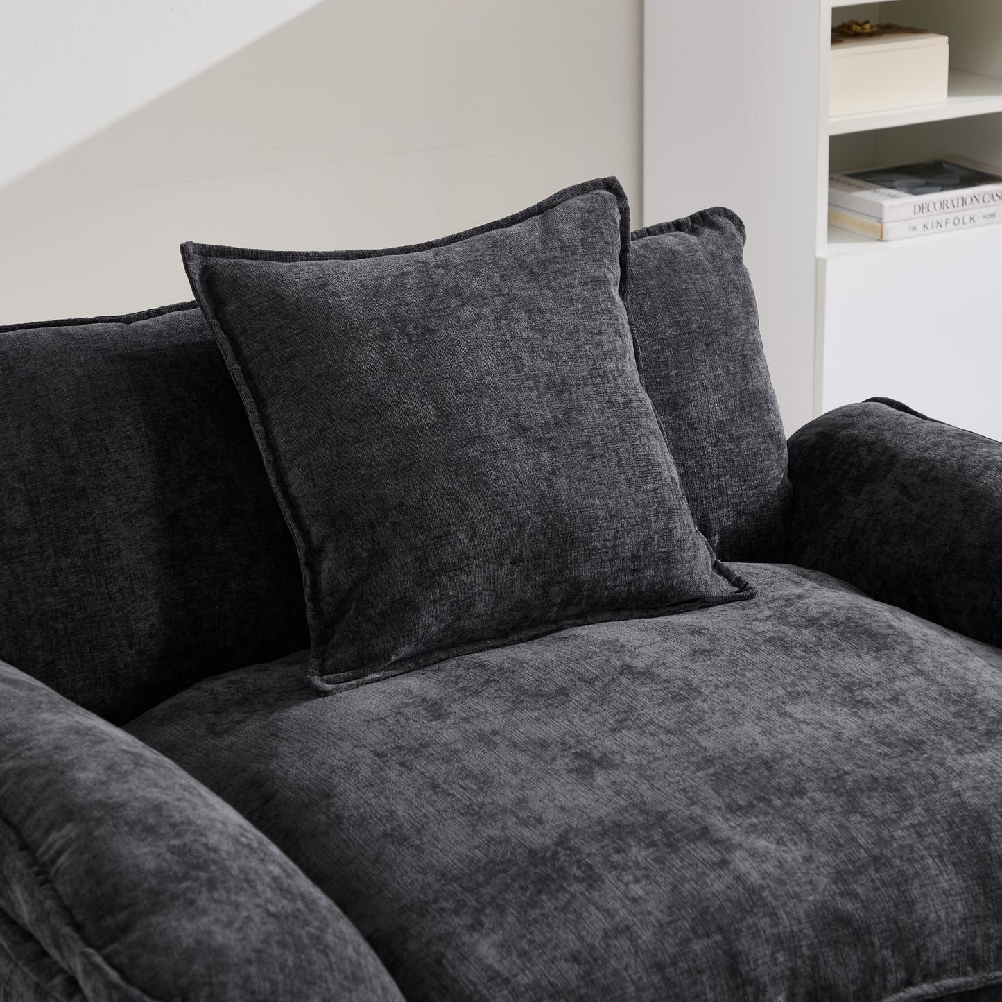 Modern Chenille Accent Chair with Ottoman - Black