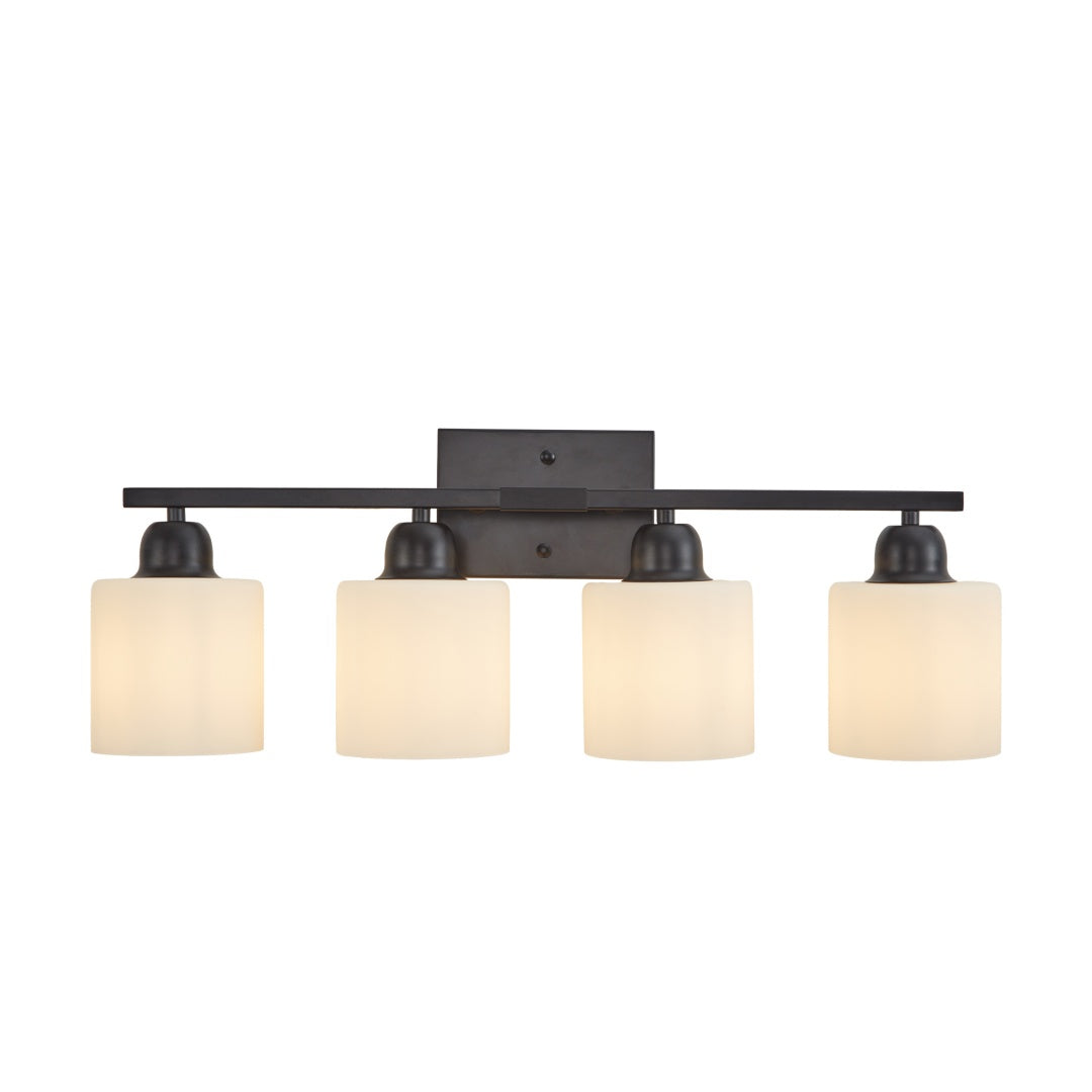 4-Light Modern Black Bathroom Vanity Light Fixture - Frosted Glass Shades