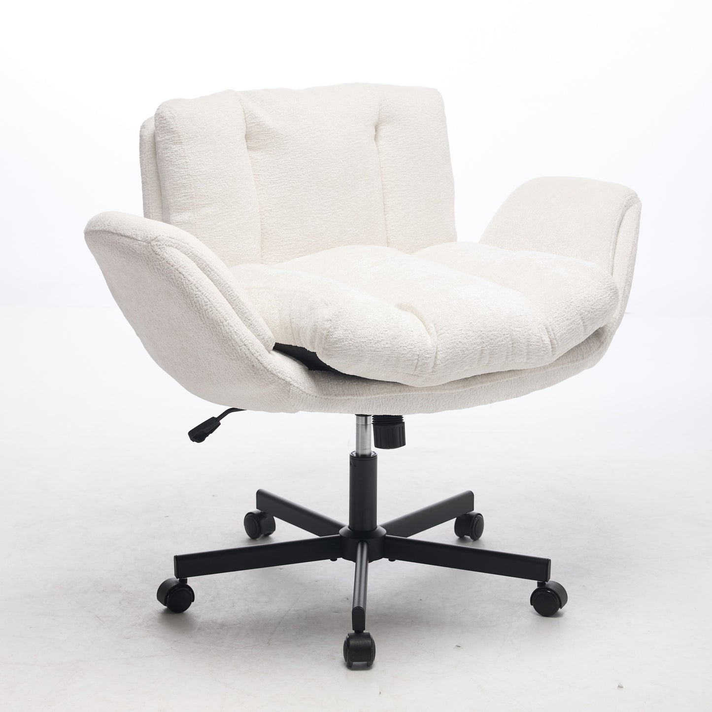 Chenille Swivel Office Chair - Height Adjustable with Armrests - Beige