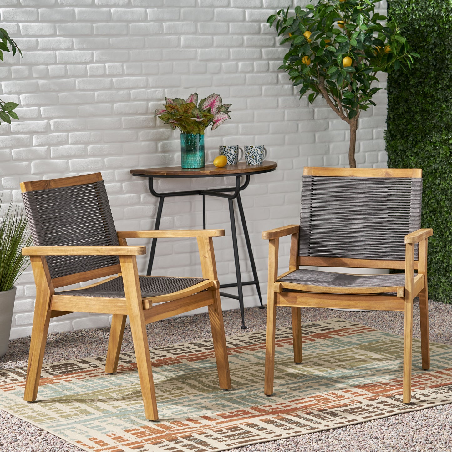 McGill Dining Chair Set of 2 - Dark Grey Acacia Wood, 400 lbs Capacity